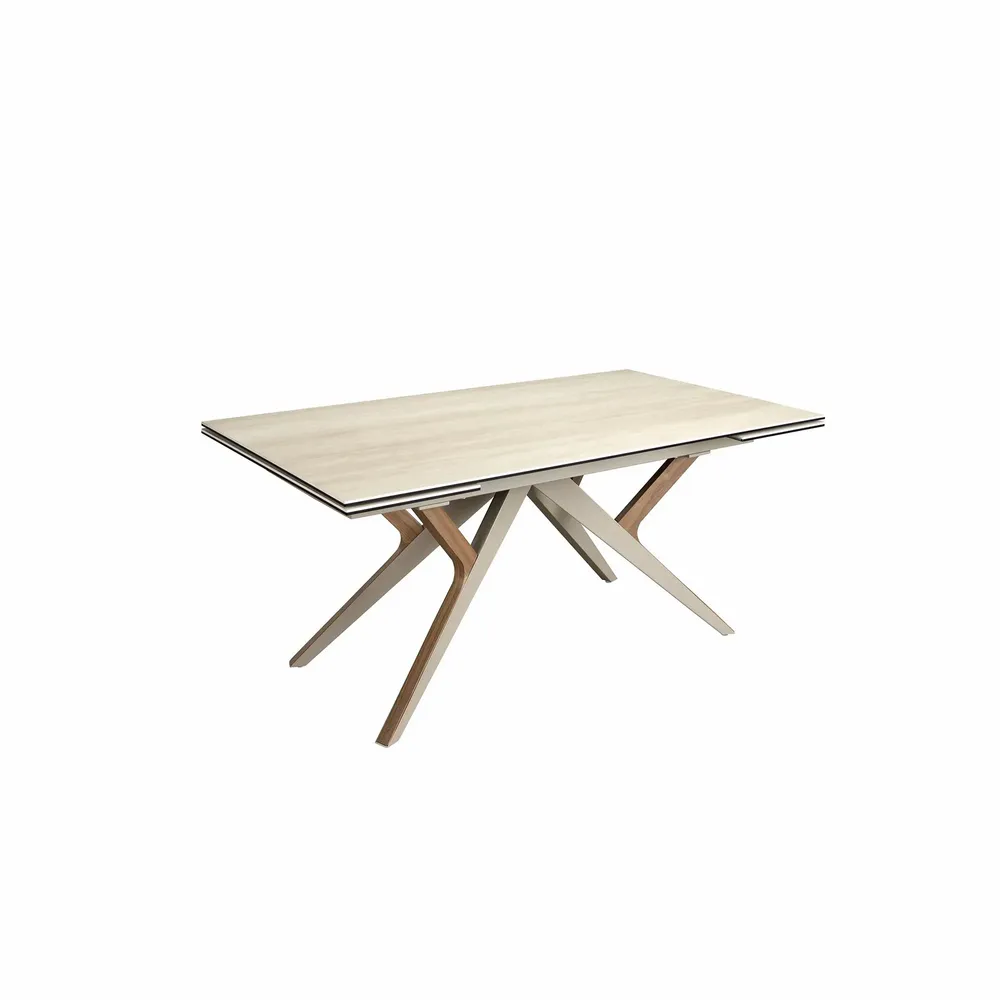 Dining Tables - Rectangular extending dining table in porcelain marble, metallic sand - ANGEL CERDÁ