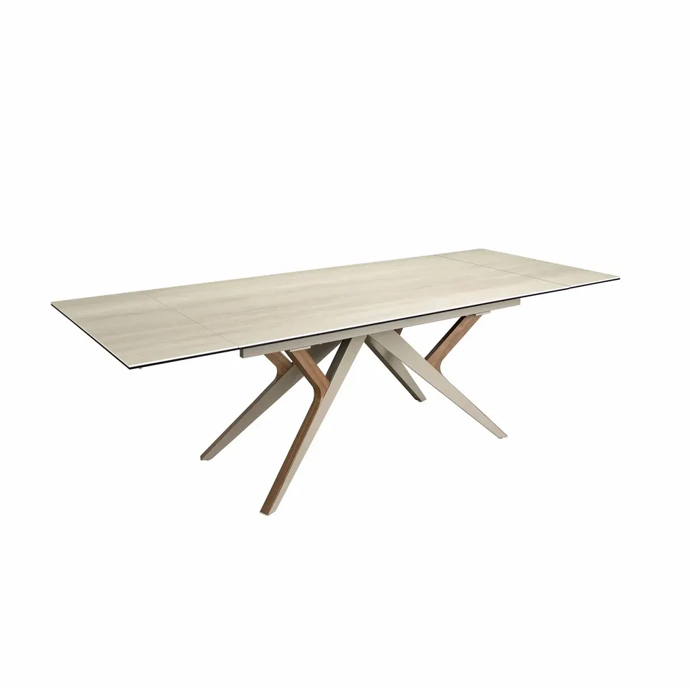 Dining Tables - Rectangular extending dining table in porcelain marble, metallic sand - ANGEL CERDÁ