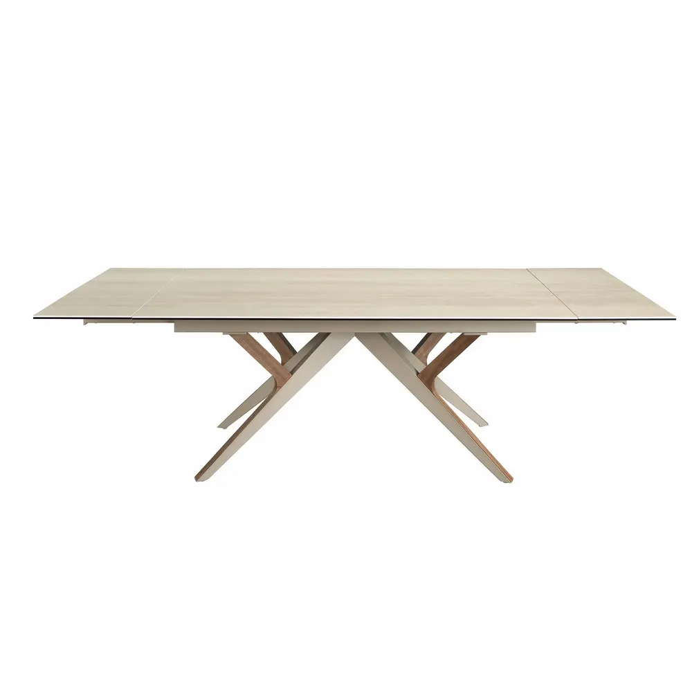 Dining Tables - Rectangular extending dining table in porcelain marble, metallic sand - ANGEL CERDÁ