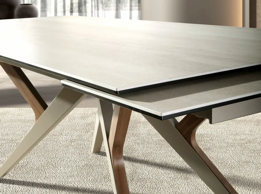 Dining Tables - Rectangular extending dining table in porcelain marble, metallic sand - ANGEL CERDÁ