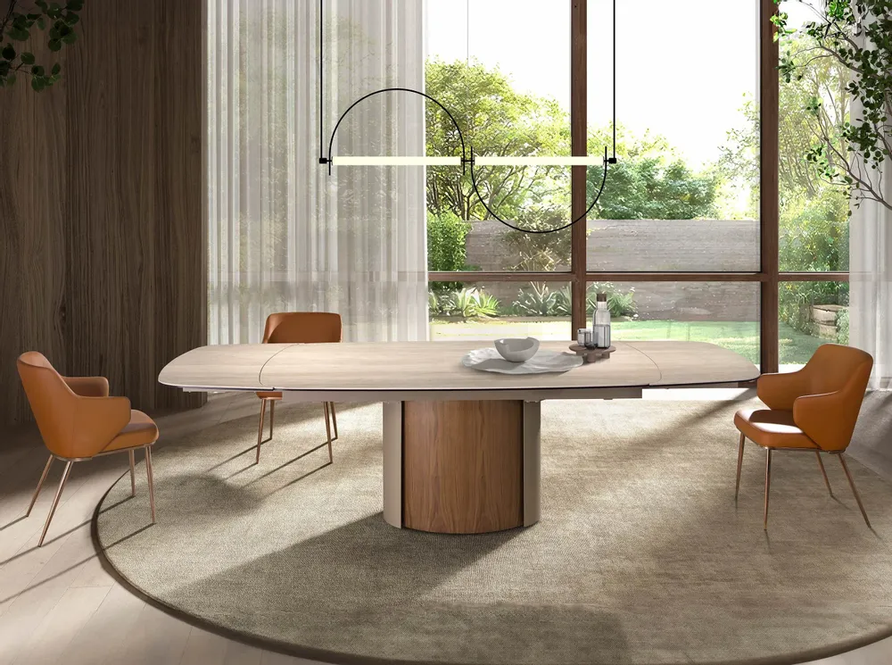 Dining Tables - Rectangular extending dining table in porcelain marble, metallic sand - ANGEL CERDÁ