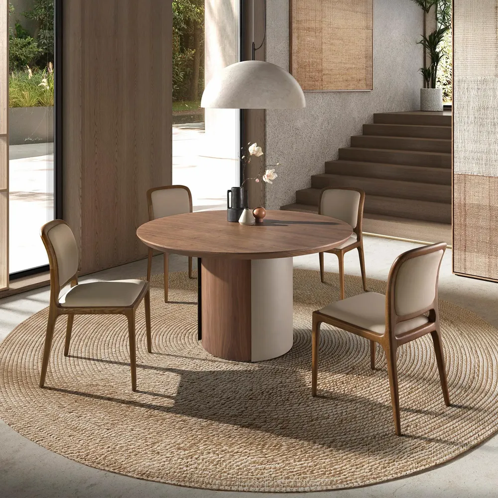 Dining Tables - Round dining table walnut and metallic sand steel - ANGEL CERDÁ