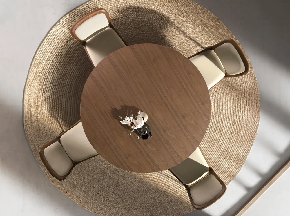 Dining Tables - Round dining table walnut and metallic sand steel - ANGEL CERDÁ
