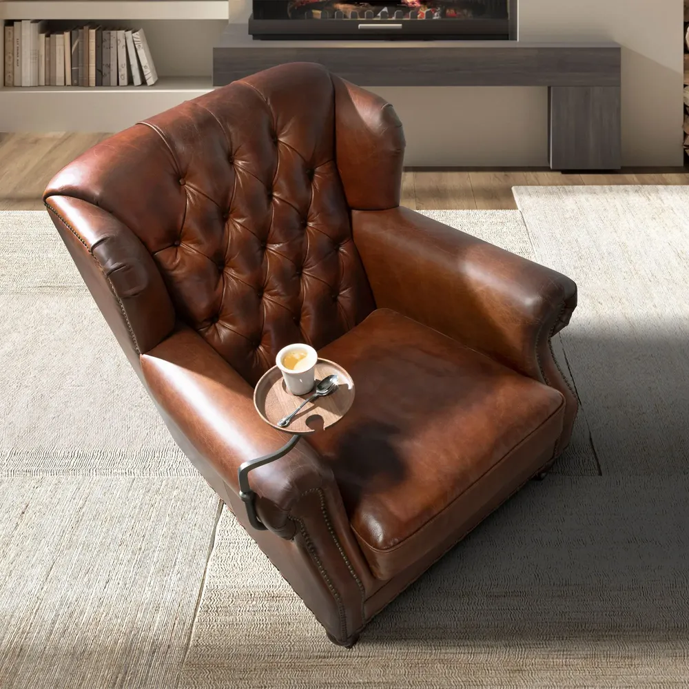 Armchairs - Cognac brown leather Chester armchair - ANGEL CERDÁ
