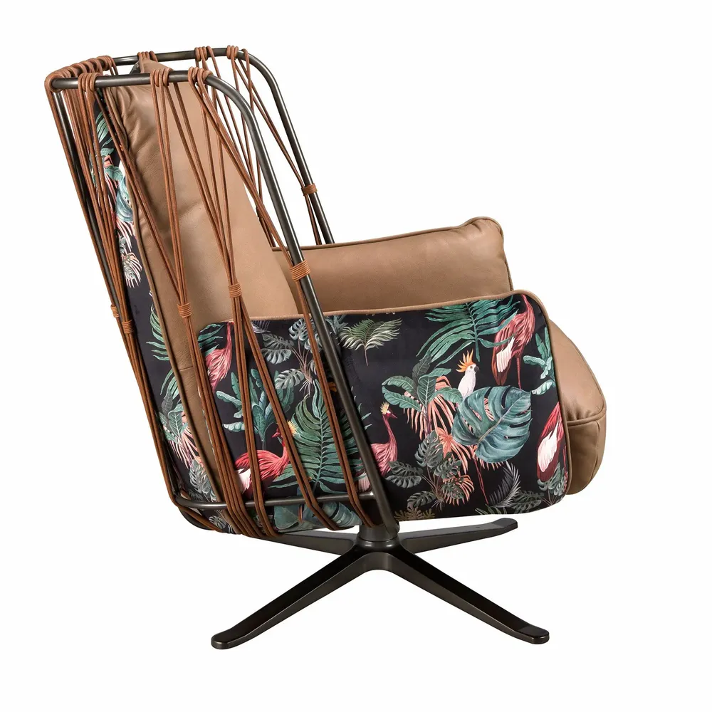 Fauteuils - Fauteuil pivotant en cuir et tissu marron imprimé - ANGEL CERDÁ