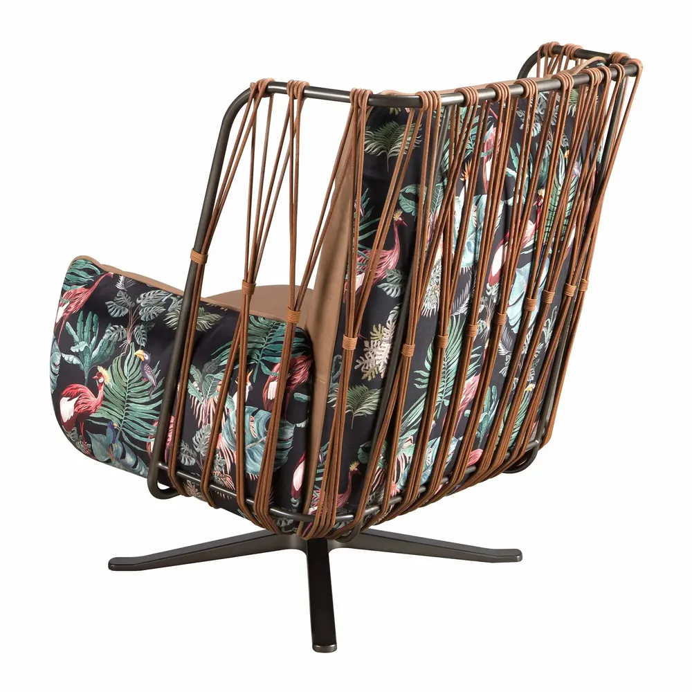 Fauteuils - Fauteuil pivotant en cuir et tissu marron imprimé - ANGEL CERDÁ
