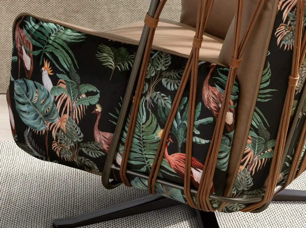 Fauteuils - Fauteuil pivotant en cuir et tissu marron imprimé - ANGEL CERDÁ