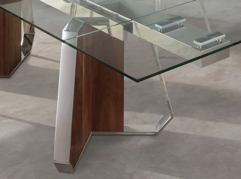 Tables Salle à Manger - Table de salle à manger rectangulaire à rallonge en verre trempé, noye - ANGEL CERDÁ