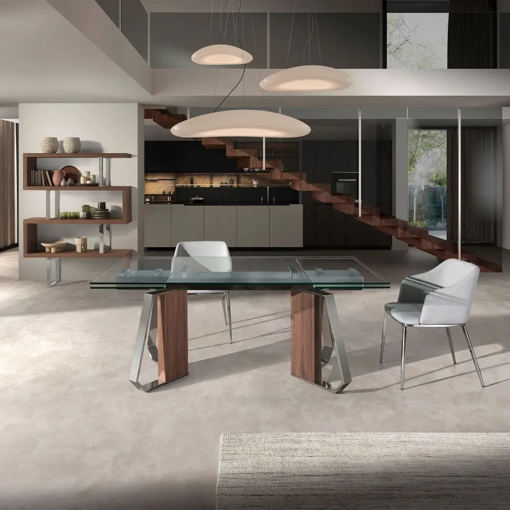 Tables Salle à Manger - Table de salle à manger rectangulaire à rallonge en verre trempé, noye - ANGEL CERDÁ