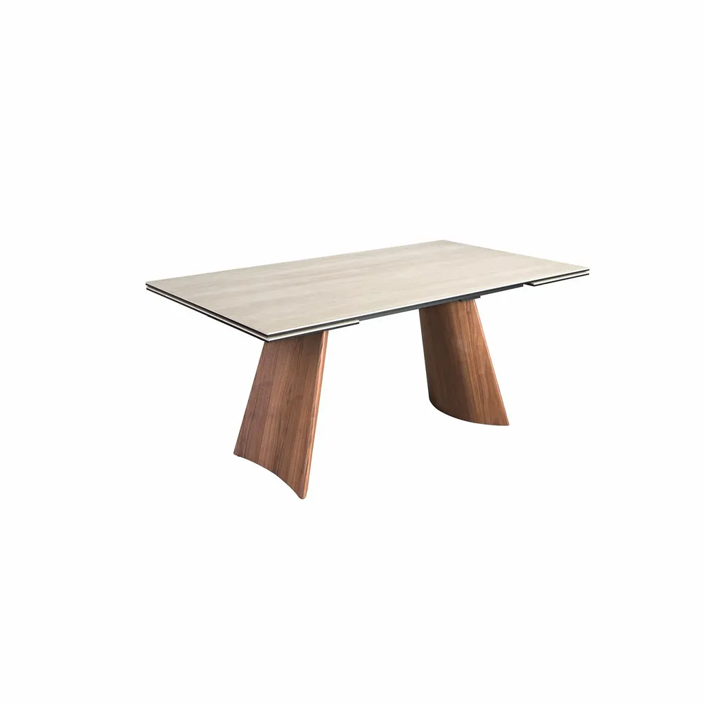 Dining Tables - Rectangular extending dining table in porcelain marble and walnut effe - ANGEL CERDÁ