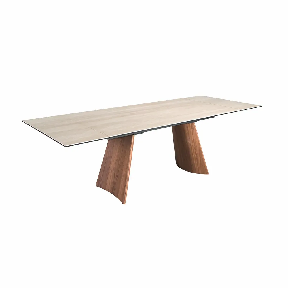 Dining Tables - Rectangular extending dining table in porcelain marble and walnut effe - ANGEL CERDÁ