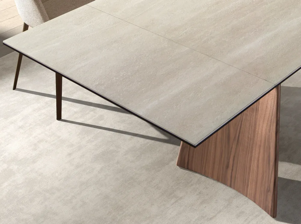 Dining Tables - Rectangular extending dining table in porcelain marble and walnut effe - ANGEL CERDÁ