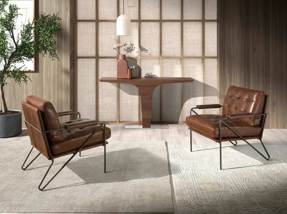 Fauteuils - Fauteuil en cuir marron cognac - ANGEL CERDÁ