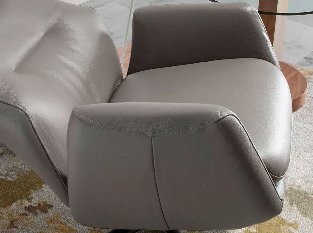 Armchairs - Reclining swivel armchair upholstered in grey leather and darkened steel - ANGEL CERDÁ