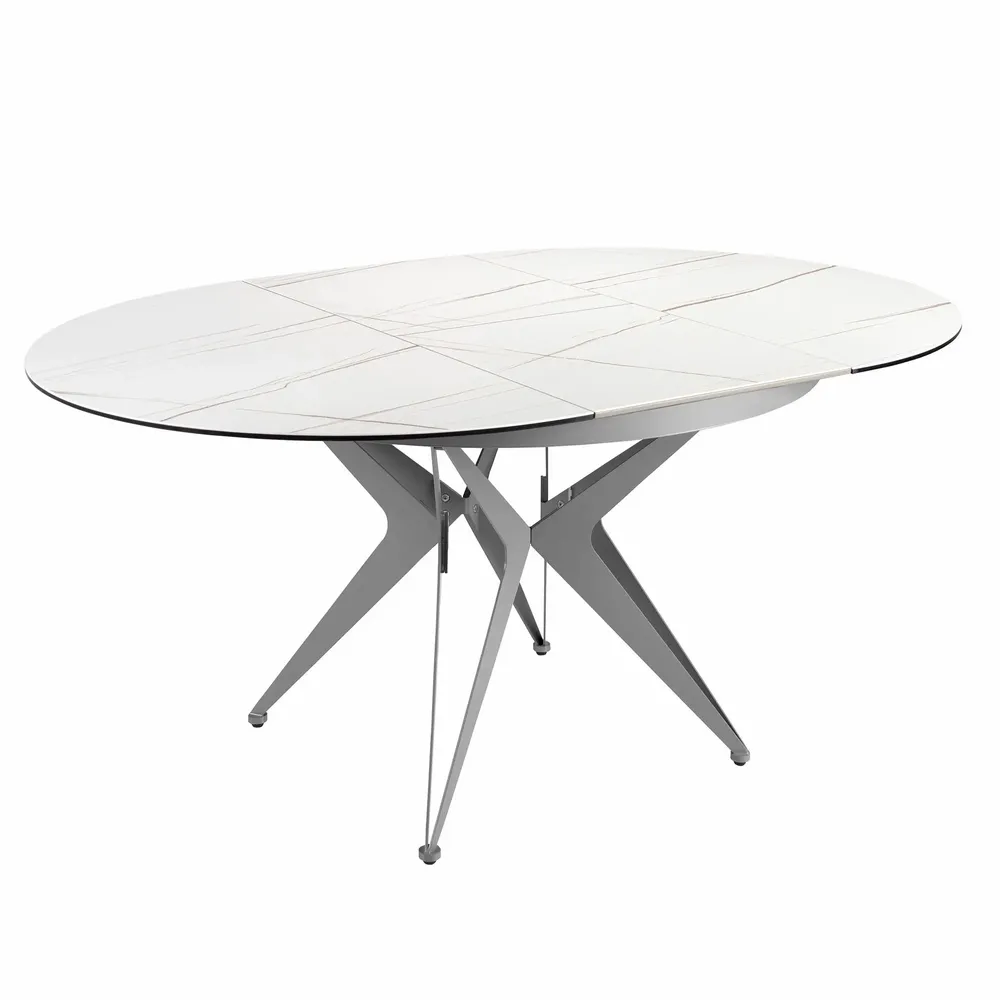 Dining Tables - Round extendable dining table in porcelain marble and grey steel - ANGEL CERDÁ