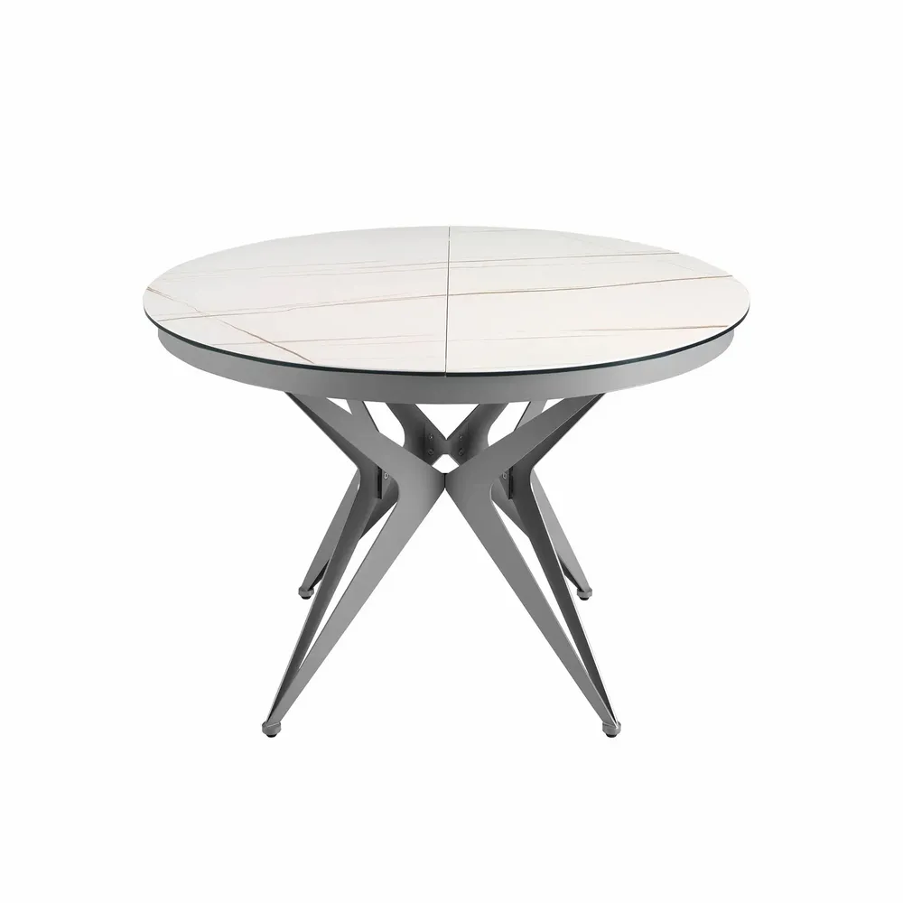 Dining Tables - Round extendable dining table in porcelain marble and grey steel - ANGEL CERDÁ
