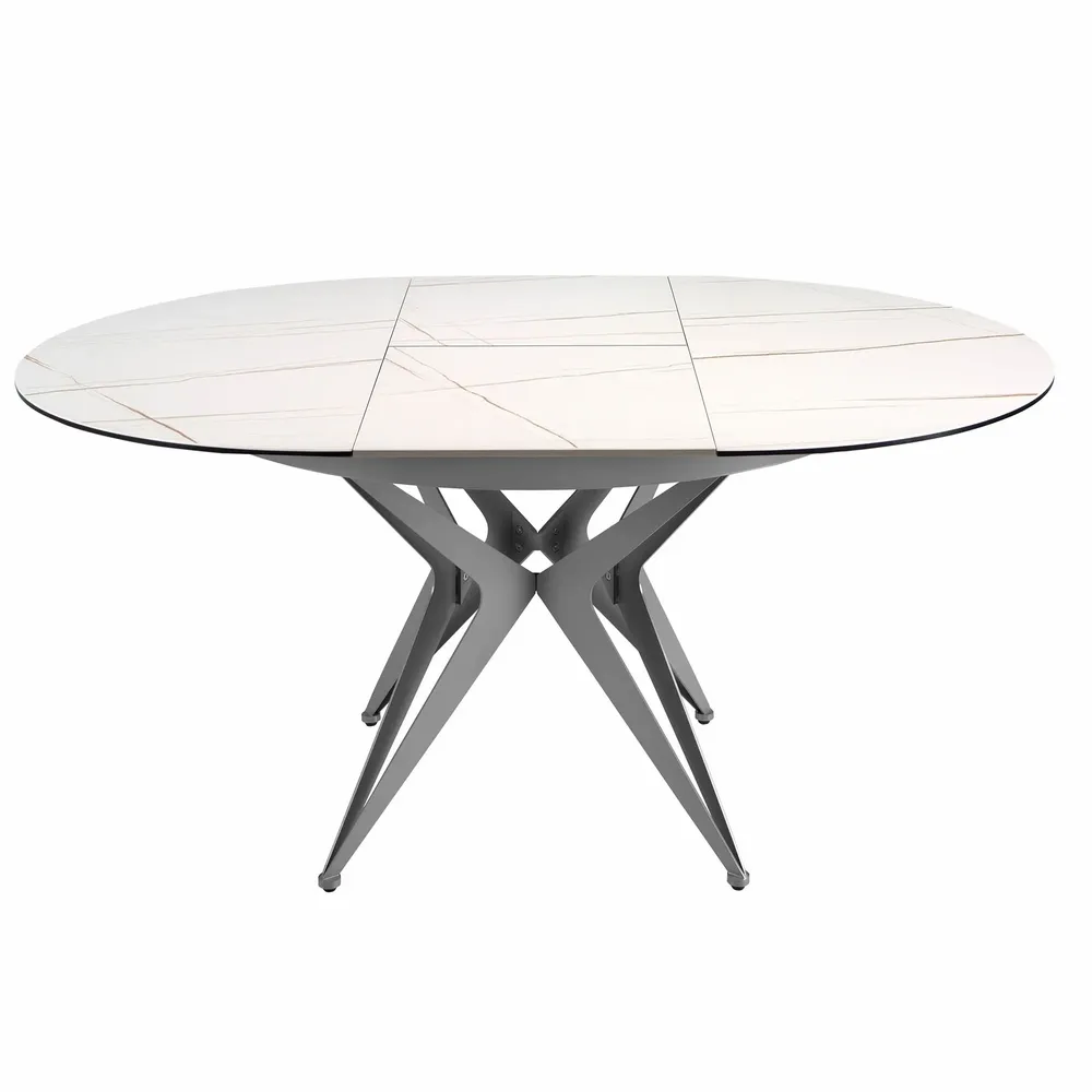 Dining Tables - Round extendable dining table in porcelain marble and grey steel - ANGEL CERDÁ