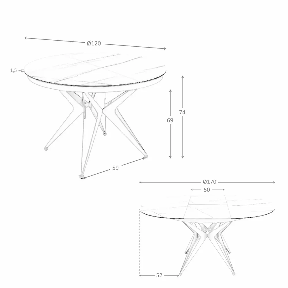 Dining Tables - Round extendable dining table in porcelain marble and grey steel - ANGEL CERDÁ