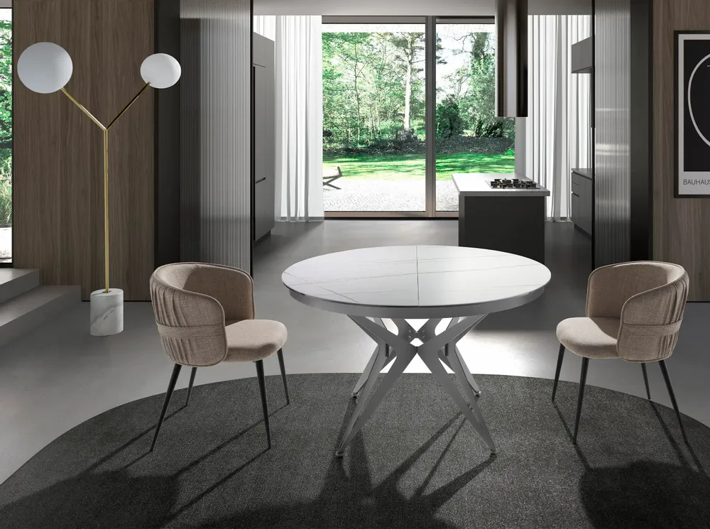 Dining Tables - Round extendable dining table in porcelain marble and grey steel - ANGEL CERDÁ