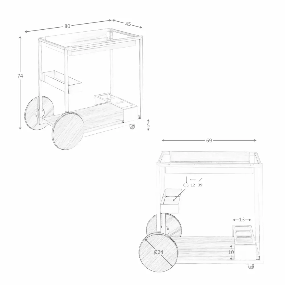 Chariots pour restaurants - Chariot de minibar en acier et noyer - ANGEL CERDÁ