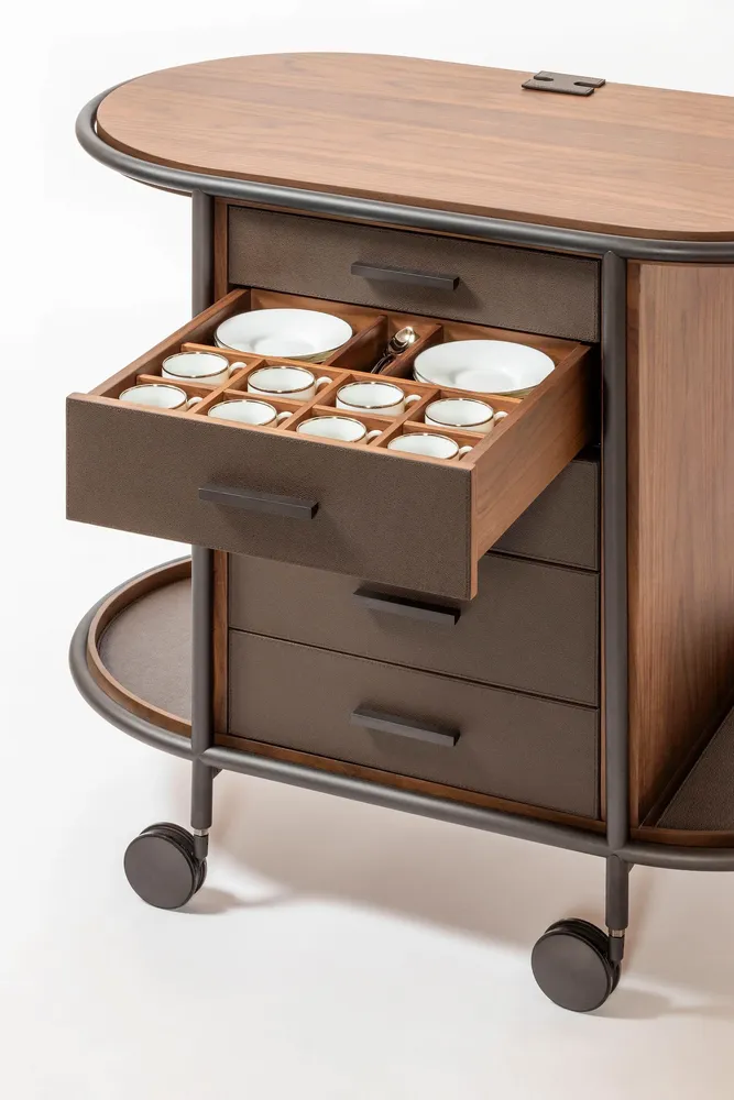 Restaurant trolleys - ARCADE WOOD COFFEE AND TEA CART OVAL - GIOBAGNARA
