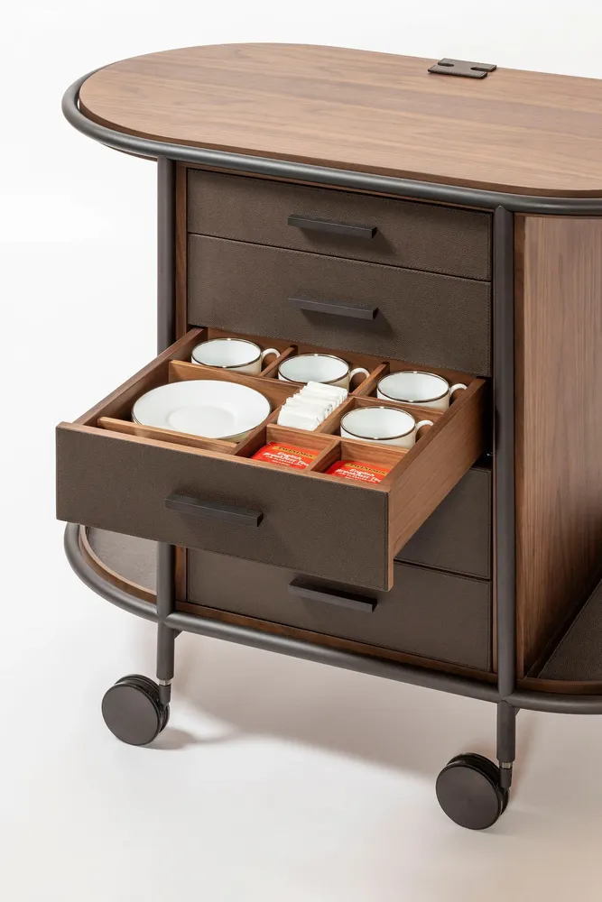 Restaurant trolleys - ARCADE WOOD COFFEE AND TEA CART OVAL - GIOBAGNARA