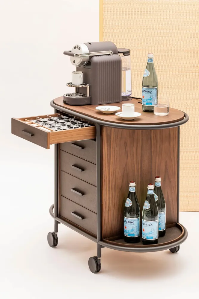 Restaurant trolleys - ARCADE WOOD COFFEE AND TEA CART OVAL - GIOBAGNARA