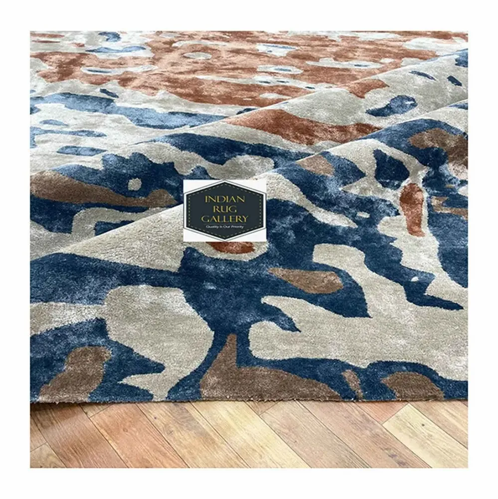 Rugs - HTR 106,Abstract Design High Quality Silk Handtufted Project Rugs Mat - INDIAN RUG GALLERY