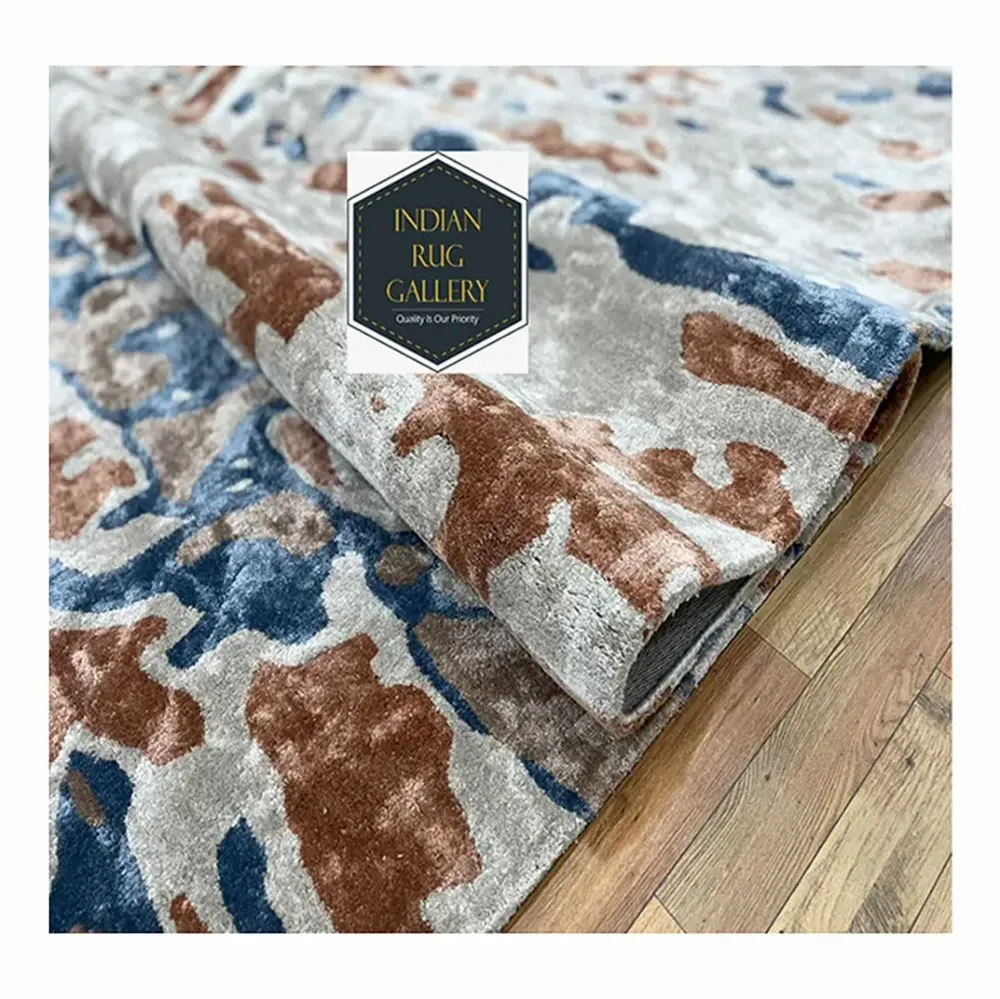 Rugs - HTR 106,Abstract Design High Quality Silk Handtufted Project Rugs Mat - INDIAN RUG GALLERY