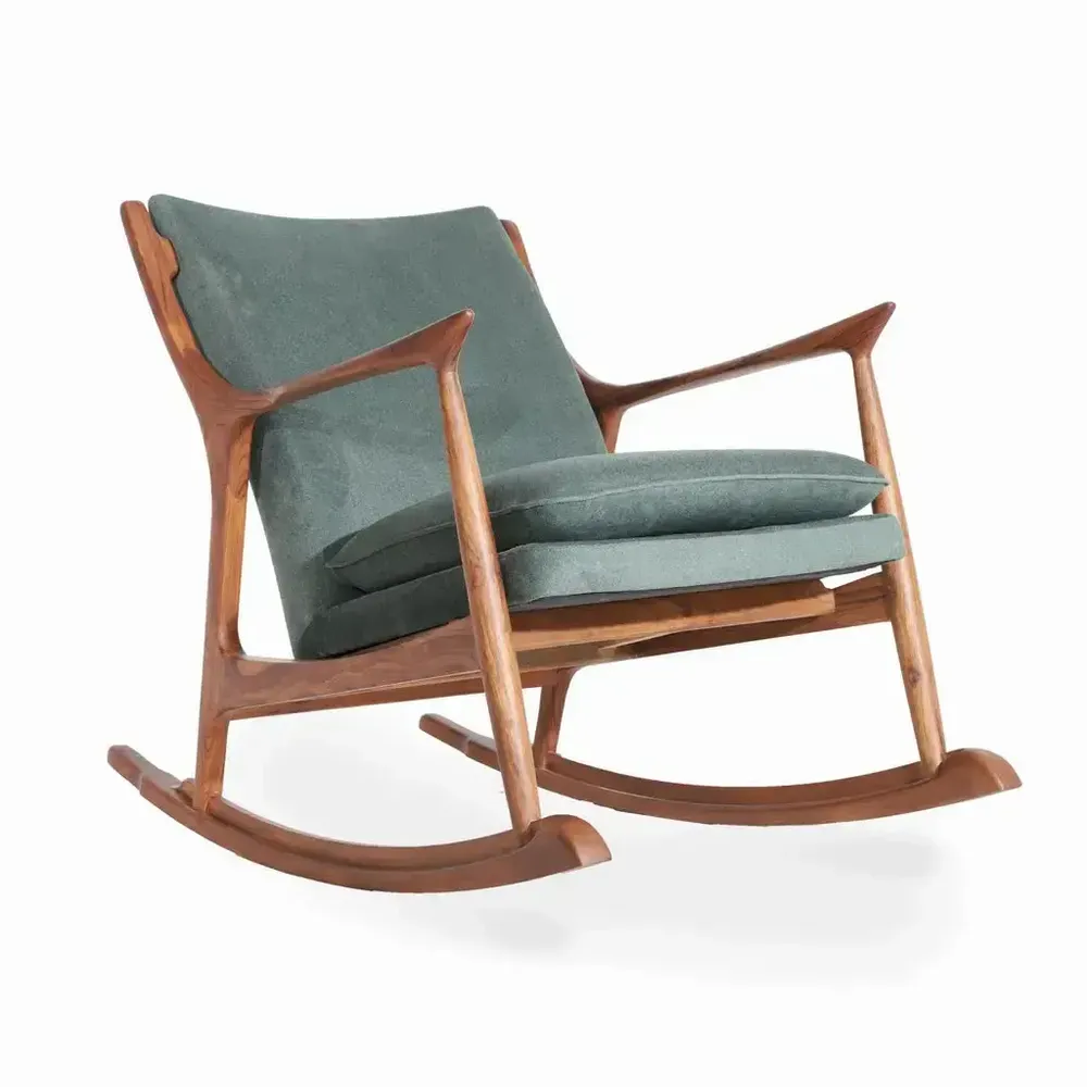 Chairs - Ruru - Lounge Chair with Green Fabric - ALANKARAM