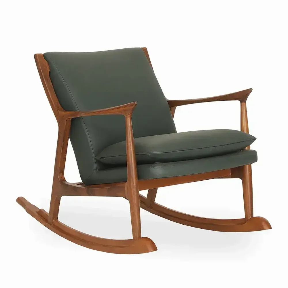 Chairs - Ruru - Lounge Chair with Green Leather - ALANKARAM