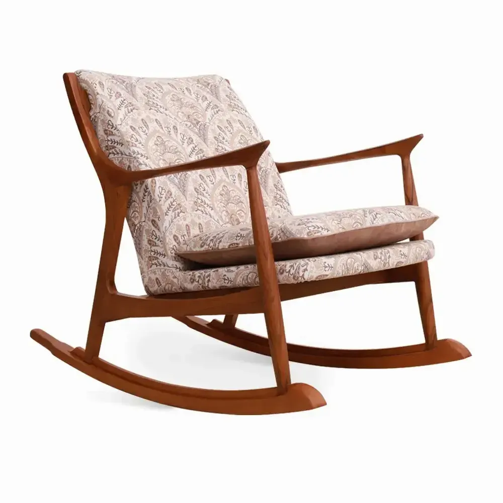 Chaises - Ruru - Fauteuil lounge en tissu imprimé rose clair - ALANKARAM