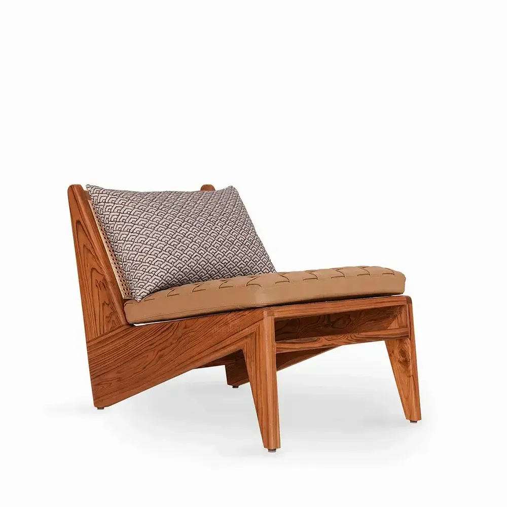 Chaises - Calma - Fauteuil lounge avec assise en tissu et cuir - ALANKARAM