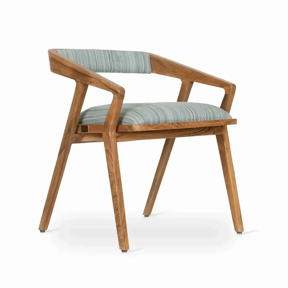 Chaises - Casilla - Salle à manger en teck avec tissu gris - ALANKARAM