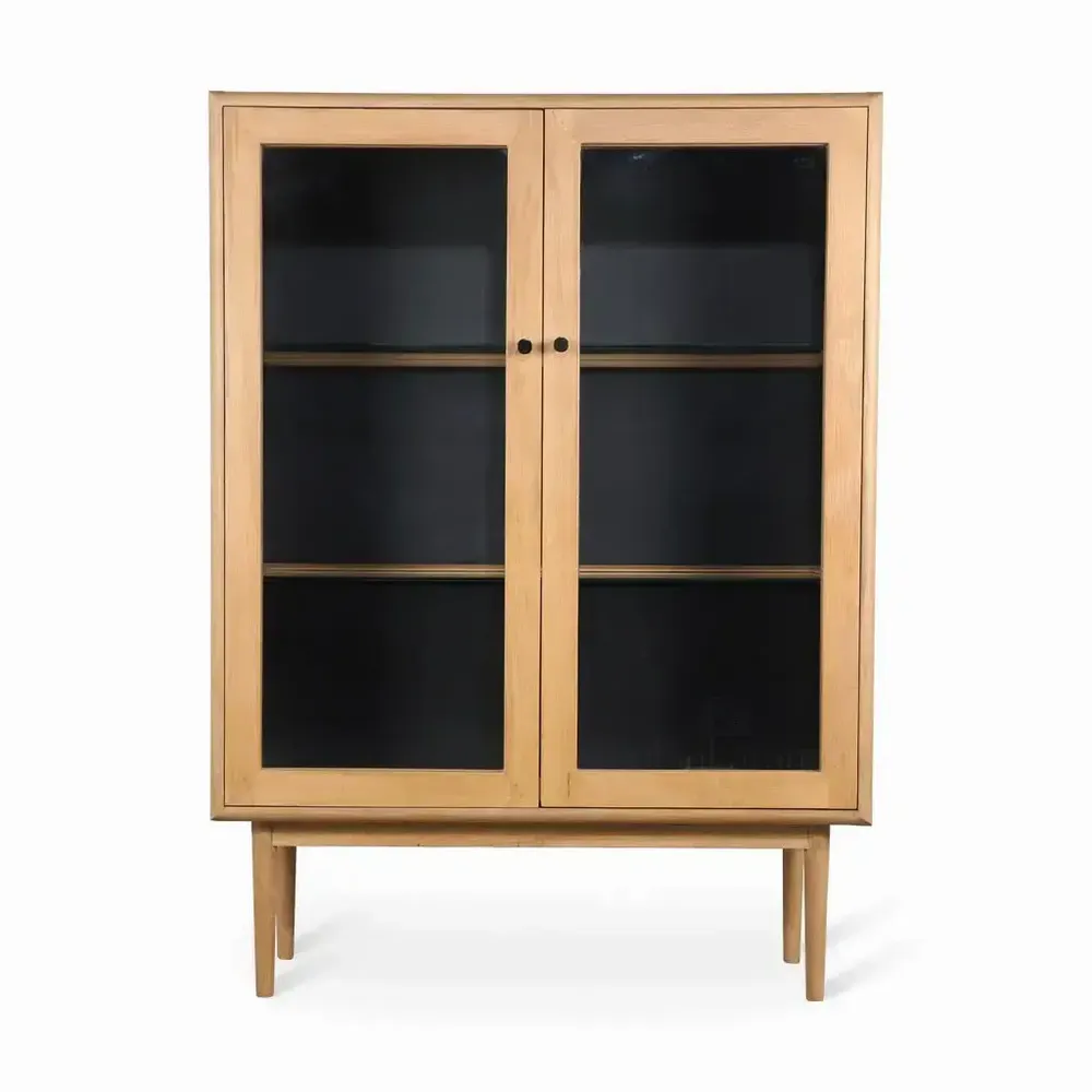 Bookshelves - Cisty Solidwood Storage Unit with Glass - ALANKARAM