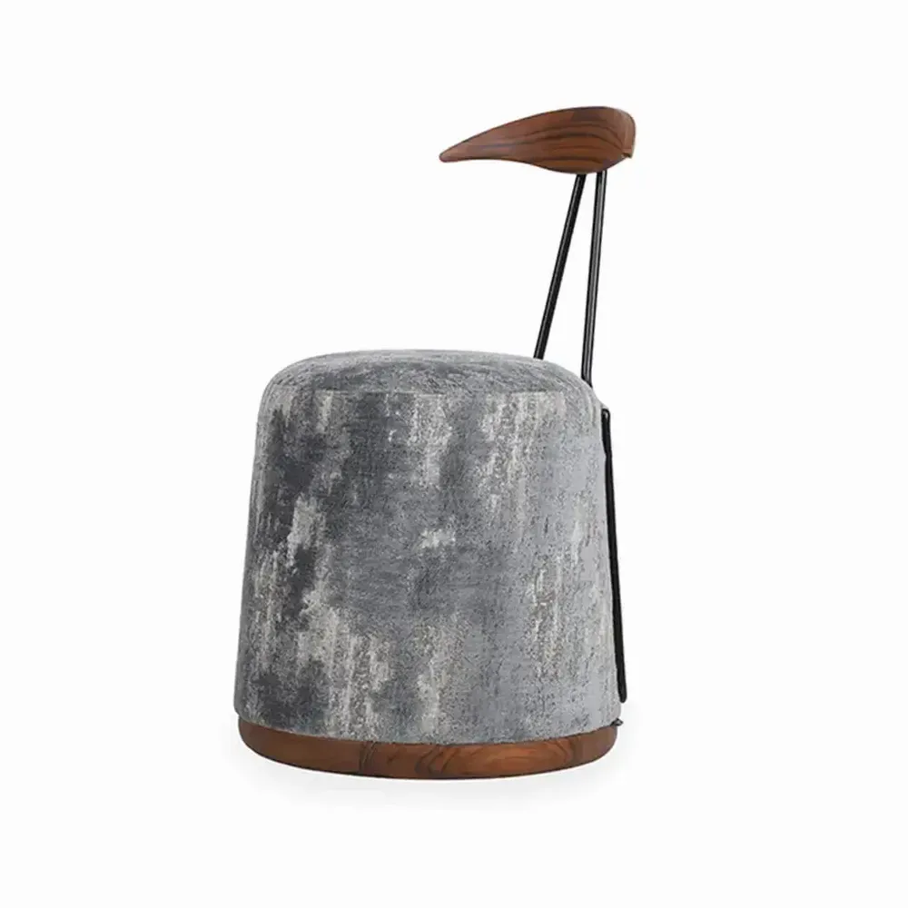 Chairs - Credu - Teakwood Pouffe cum Chair With Green Textured Fabric - ALANKARAM