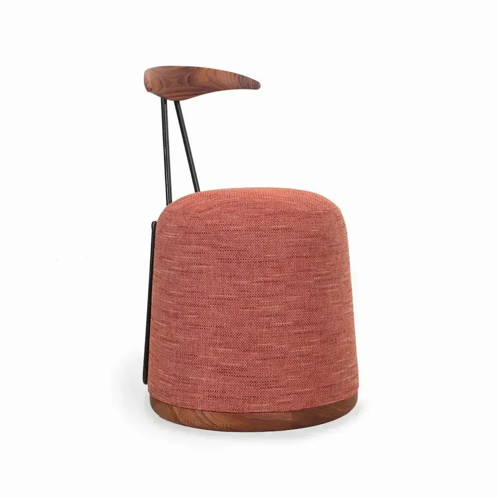 Chairs - Credu - Teakwood Pouffe cum Chair With Red Fabric - ALANKARAM