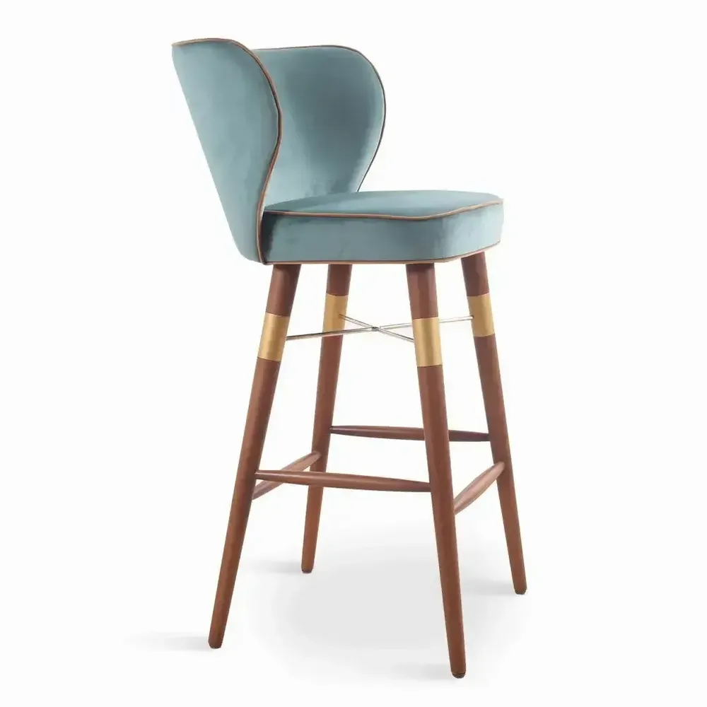 Chaises - Cubuk - Chaise de bar en bois massif avec revêtement en polyuréthane doré - ALANKARAM