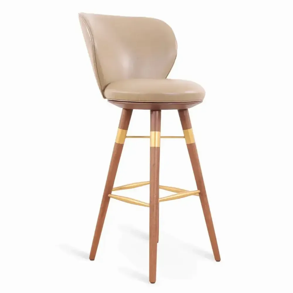 Chairs - Bhrami - Wooden High Chair with Golden PU - ALANKARAM