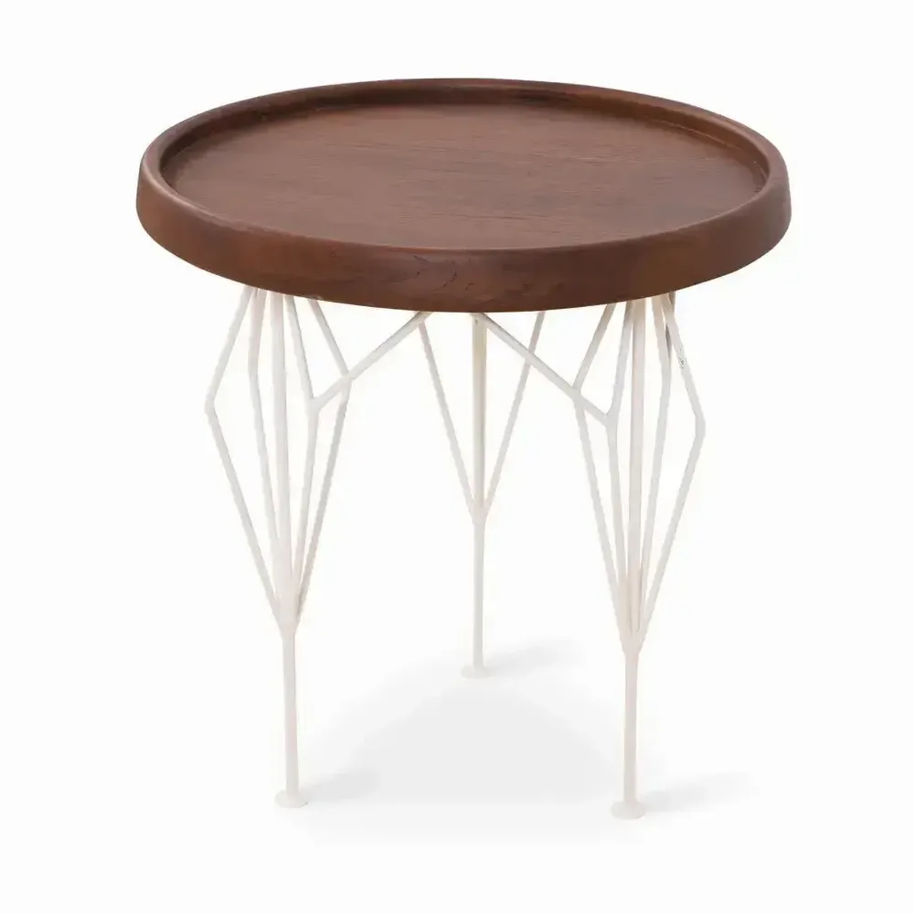 Other tables - Kombi - Metal Side Table with Teakwood Top - ALANKARAM