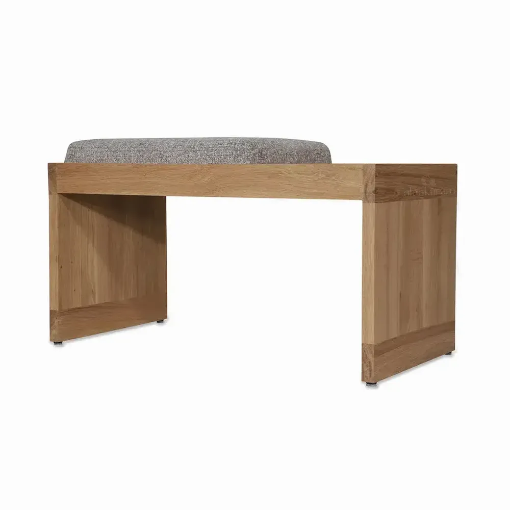 Benches - Bench Solidwood Seating with Grey Fabric - ALANKARAM