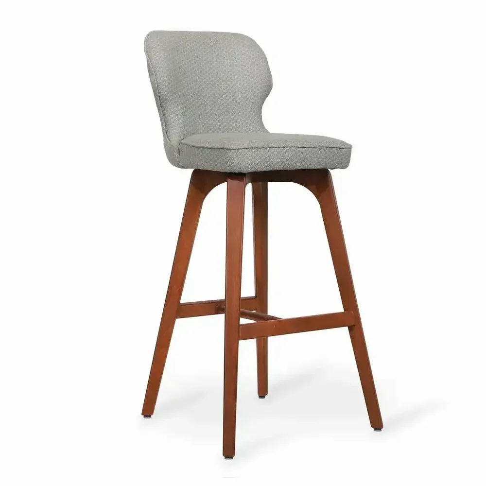 Chaises - Besili - Chaise haute/de bar en bois massif avec tissu gris - ALANKARAM