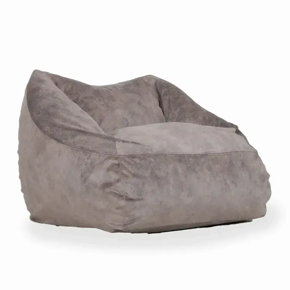 Poufs - Plumoso - Siège élégant et confortable avec tissu gris - ALANKARAM