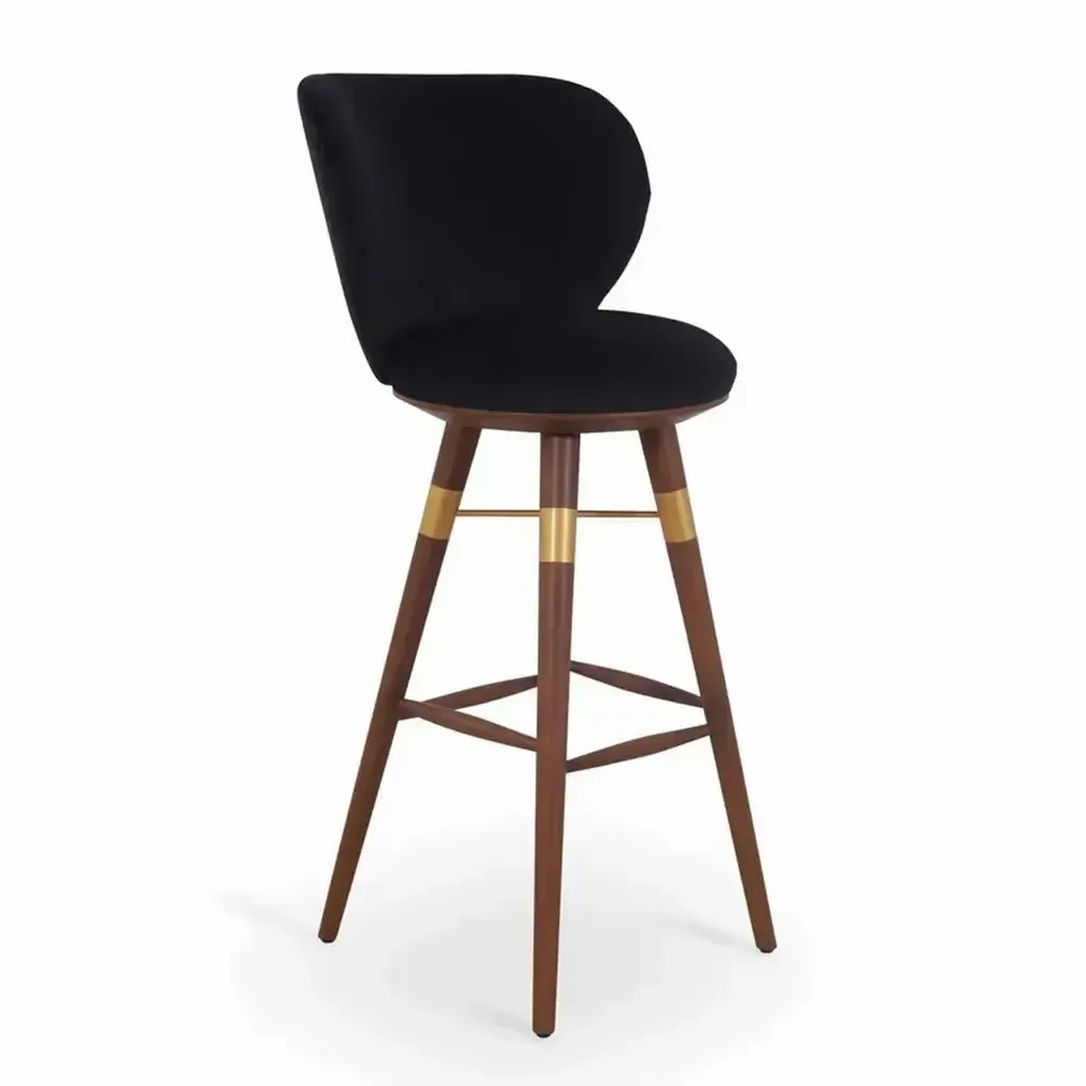 Chairs - Bhrami - Wooden High Chair with Golden PU - ALANKARAM