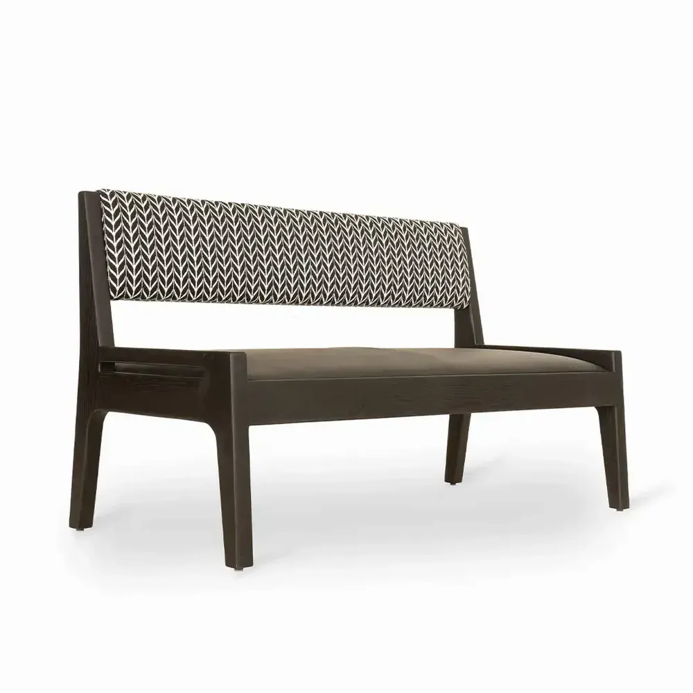 Bancs - Akari - Canapé en bois massif avec tissu imprimé noir - ALANKARAM