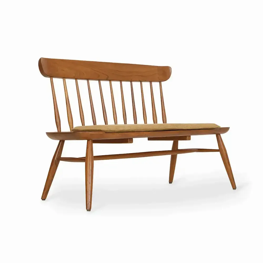 Benches - Buyuk Teakwood Bench with Yellow Fabric - ALANKARAM