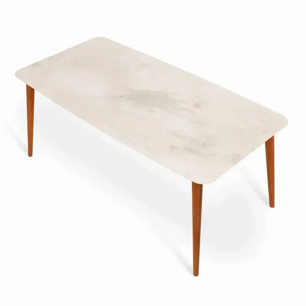 Dining Tables - Ambu - Teakwood Dining Table with Stone Top - ALANKARAM