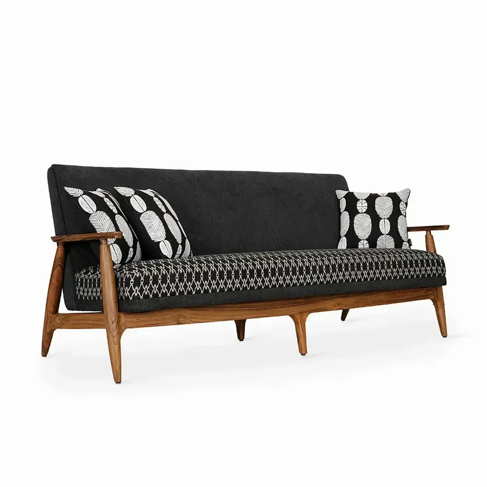 Sofas - Aronui Three Seater Teakwood Sofa - ALANKARAM