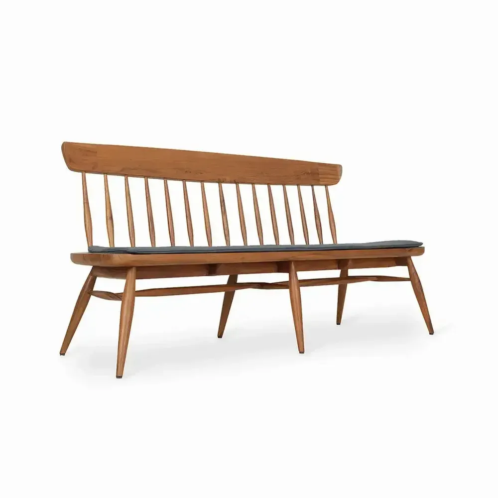 Benches - Buyuk Teakwood Bench with Blue Fabric - ALANKARAM