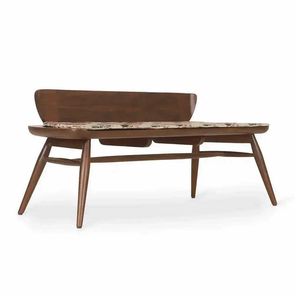 Benches - Buyuk Teakwood Bench with Multicolor Printed Fabric - ALANKARAM